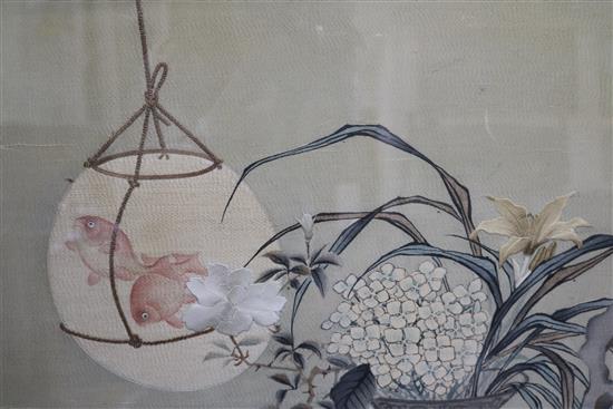 A Japanese embroidered panel, 60 x 70cm